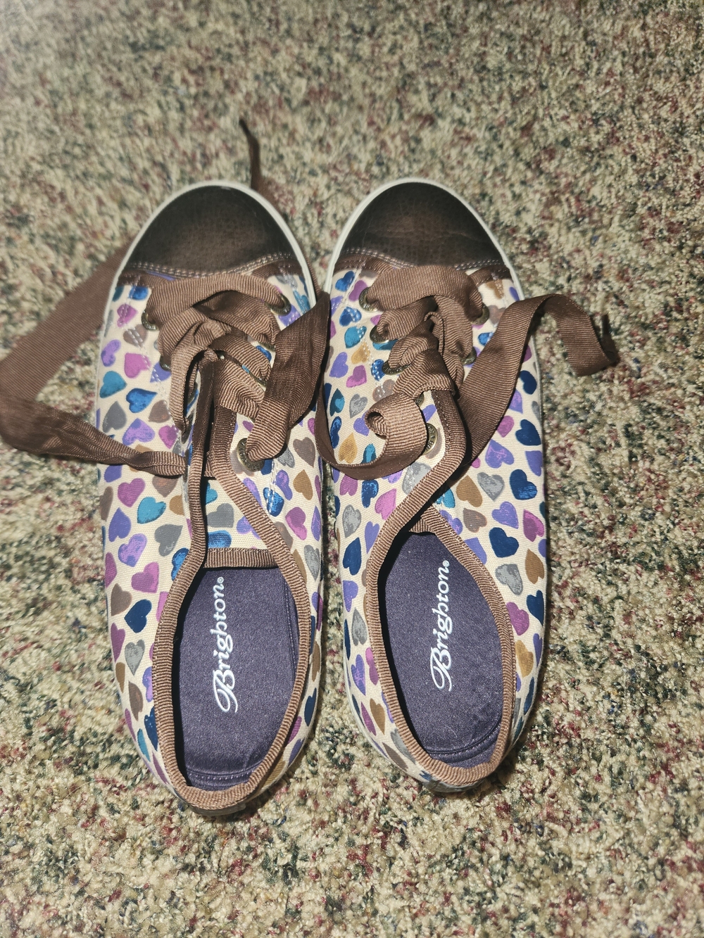 Brighton Women’s Heart Print Casual Sneakers in Brown and Purple